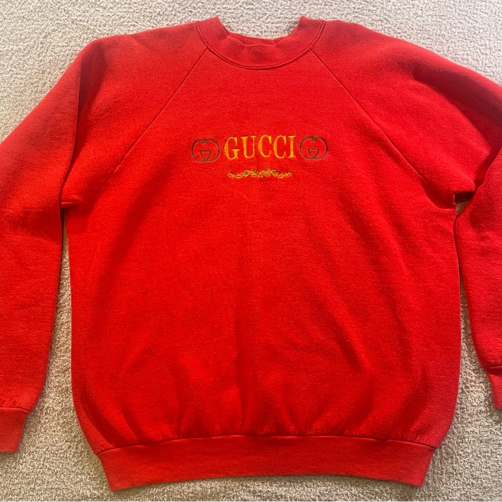 Vtg 90's Bootleg Gucci Red Sweatshirt Crewneck USA  Size XL